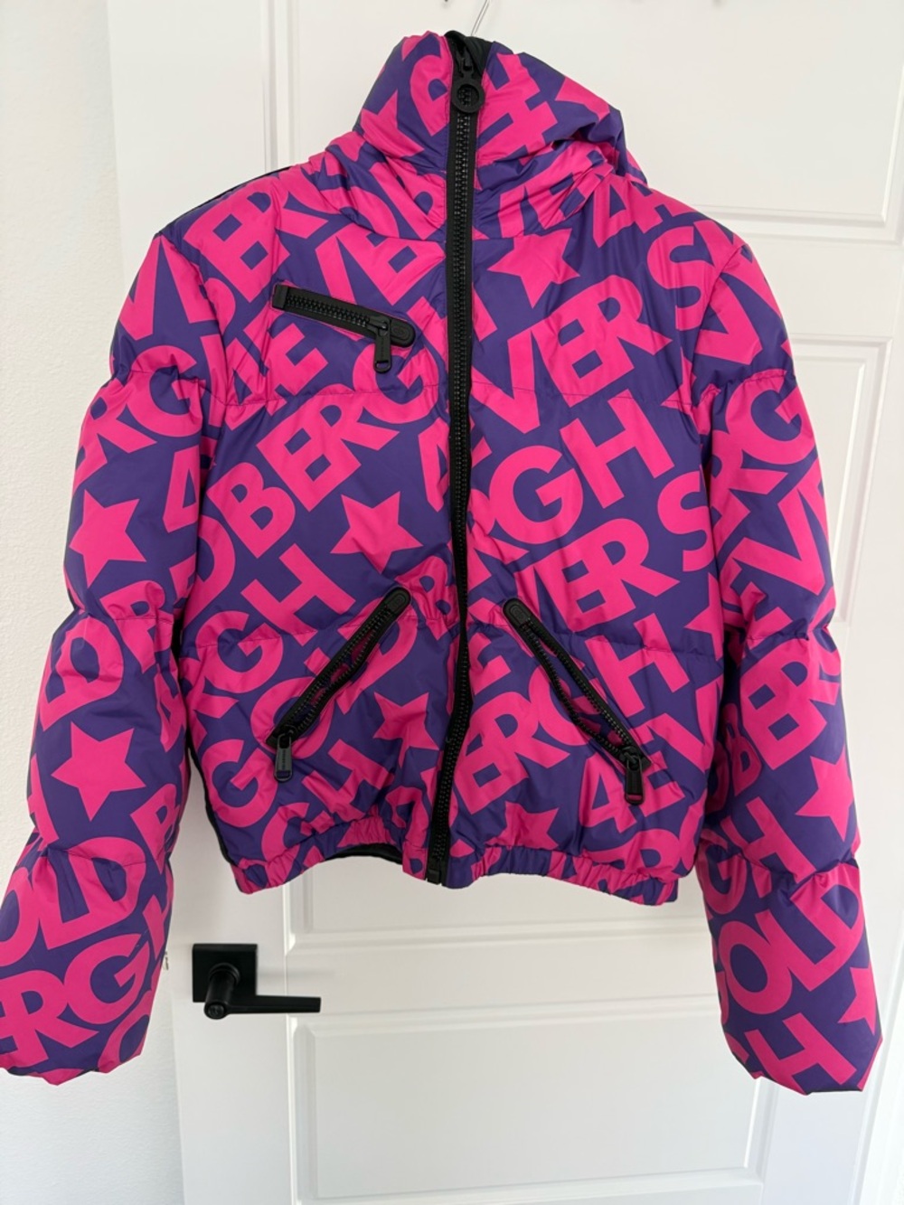 Goldbergh Pink and Purple Logo Star Puffer Jacket